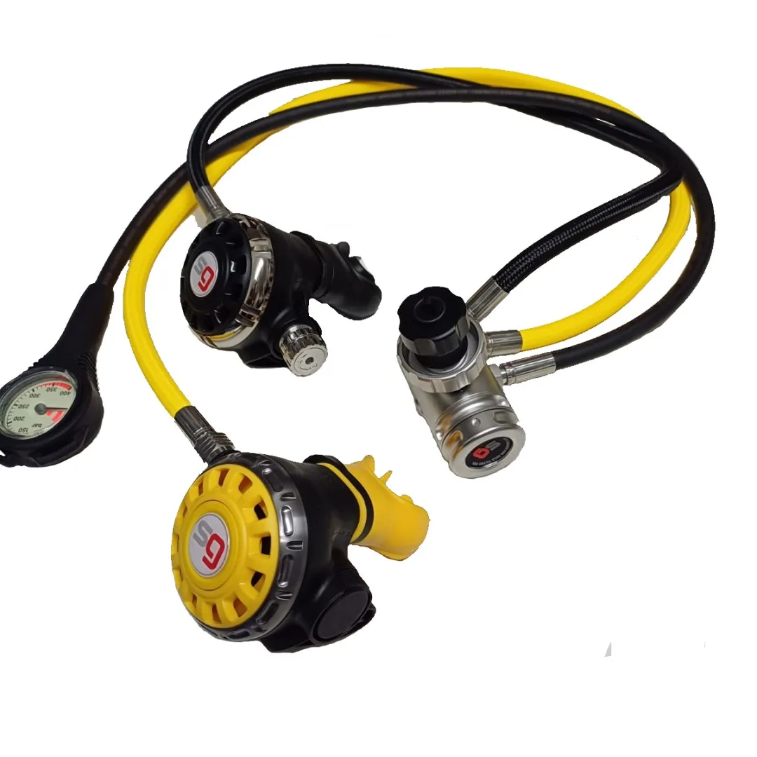 Scubagaskets SGS3T4 scuba regulator set with stainless steel first stage, primary second stage, yellow octopus, SPG and hoses